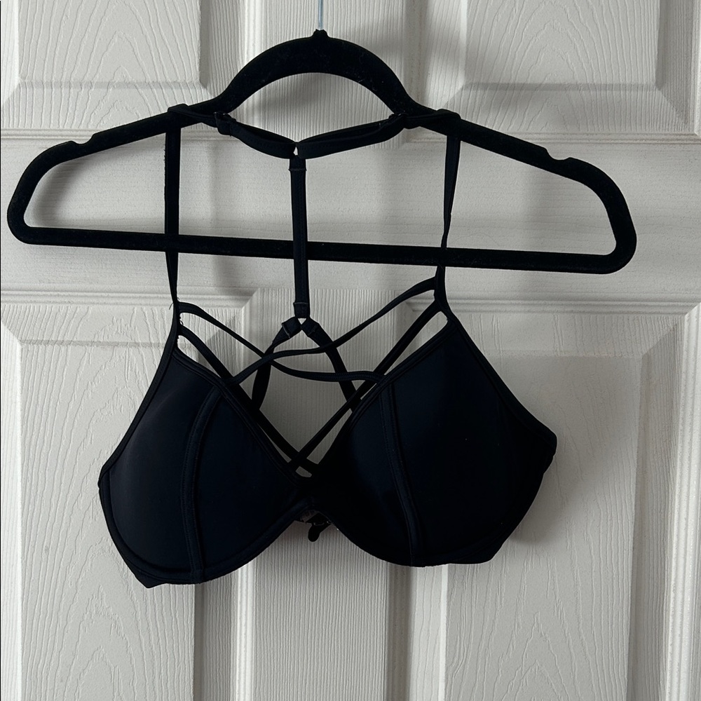 PINK Victoria's Secret Black Strappy Front Bikini Top